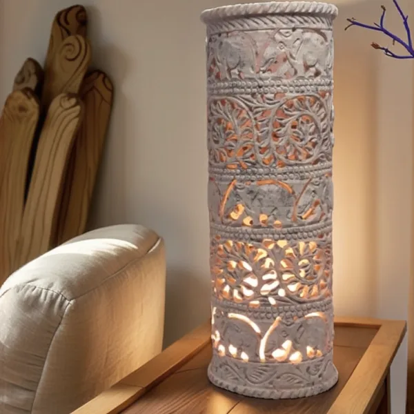 Soapstone Marble LED Decor Piece with Elephant Carving