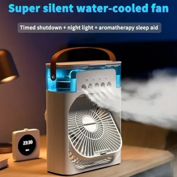 AC Cooler USB Rechargeable Air Cooler, 3 Speeds, 7 Colors LED Night Light, Portable Mini Air Conditioner Fan with Water Cooling, Humidifier, Purifier for Home, Office, Bedroom
