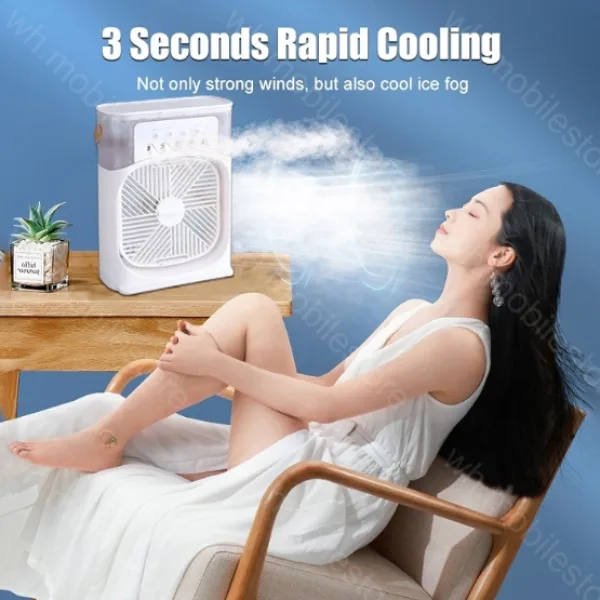 AC Cooler USB Rechargeable Air Cooler, 3 Speeds, 7 Colors LED Night Light, Portable Mini Air Conditioner Fan with Water Cooling, Humidifier, Purifier for Home, Office, Bedroom