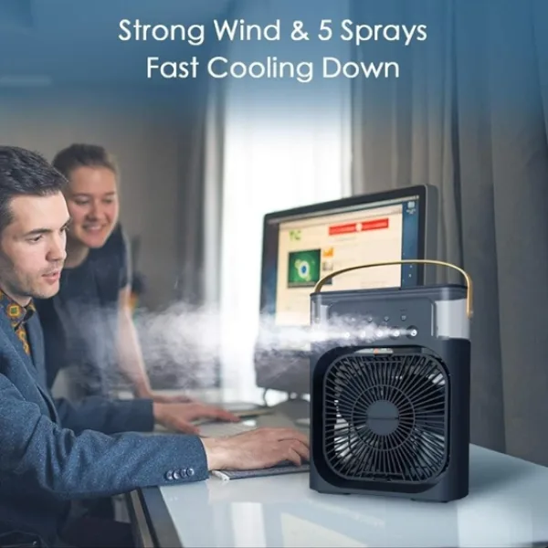 AC Cooler USB Rechargeable Air Cooler, 3 Speeds, 7 Colors LED Night Light, Portable Mini Air Conditioner Fan with Water Cooling, Humidifier, Purifier for Home, Office, Bedroom