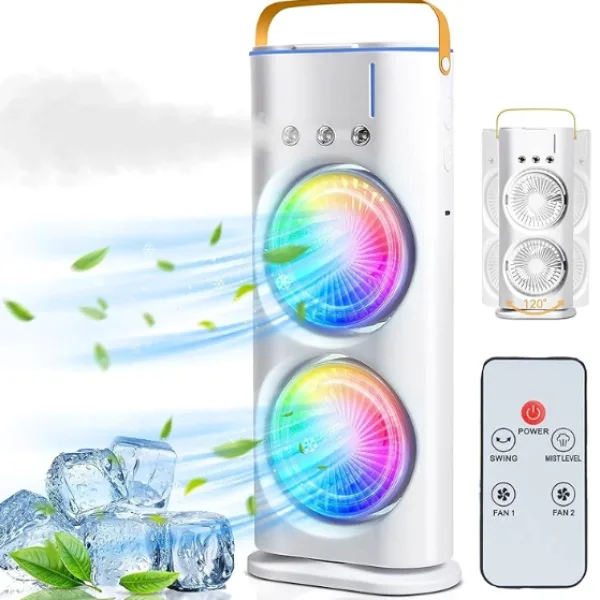 Bestseller 4000 mAh Double Ended Spray Fan, 2025 New 3 Gears USB Rechargeable Oscillating Cooler