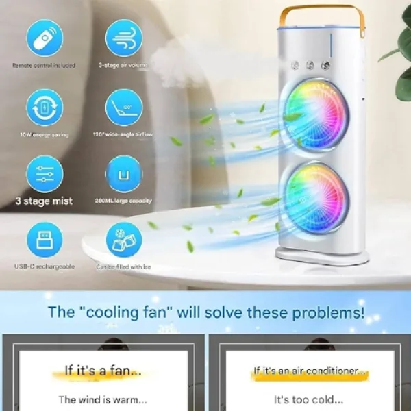 Bestseller 4000 mAh Double Ended Spray Fan, 2025 New 3 Gears USB Rechargeable Oscillating Cooler