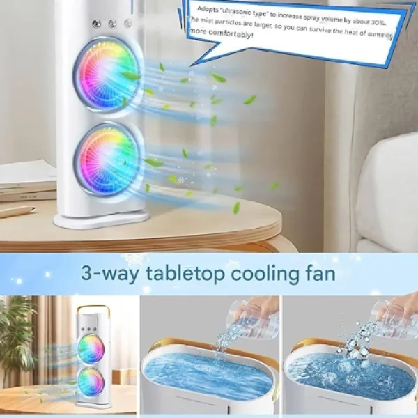 Bestseller 4000 mAh Double Ended Spray Fan, 2025 New 3 Gears USB Rechargeable Oscillating Cooler