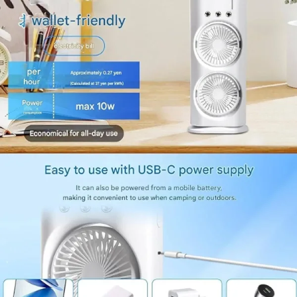 Bestseller 4000 mAh Double Ended Spray Fan, 2025 New 3 Gears USB Rechargeable Oscillating Cooler