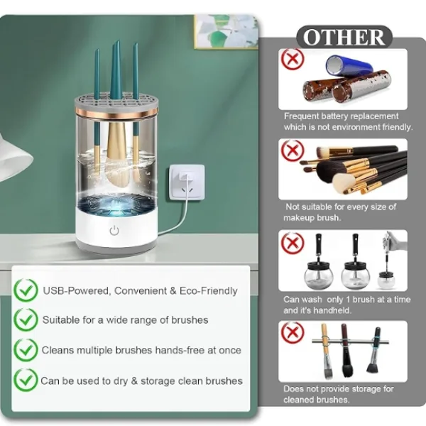 Spinning makeup brush cleaner fits all brush sizes easily