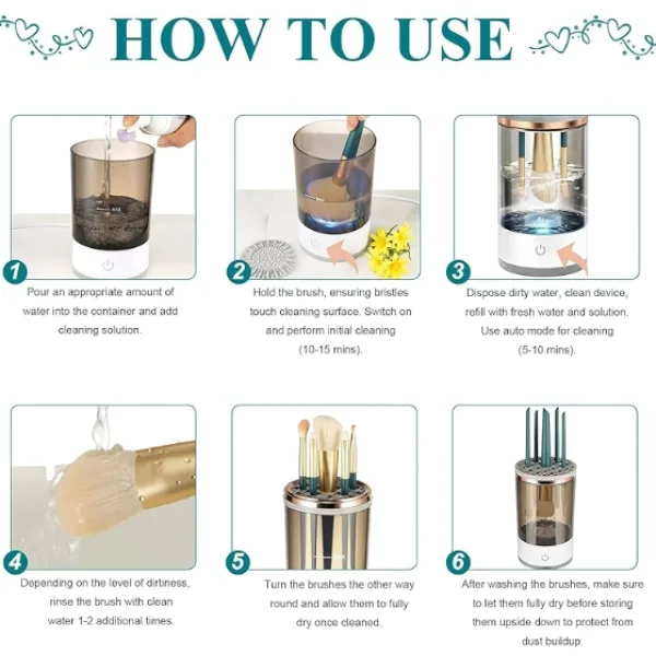 Spinning makeup brush cleaner fits all brush sizes easily