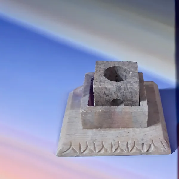 11 Inch Soapstone Marble Candle Stand with Leaf Carving