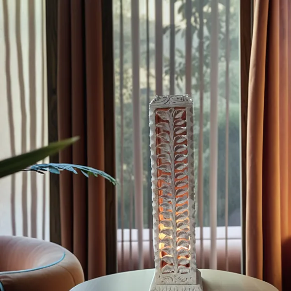 11 Inch Soapstone Marble Candle Stand with Leaf Carving