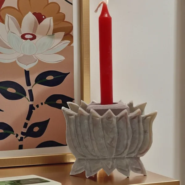 Lotus Design Soapstone Marble Candle Stand Tealight Holder