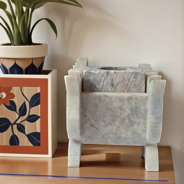 Lotus Design Soapstone Marble Candle Stand Tealight Holder