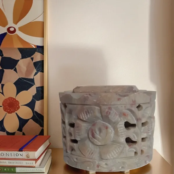 Floral Motif Soapstone Marble Candle Stand Tealight Holder