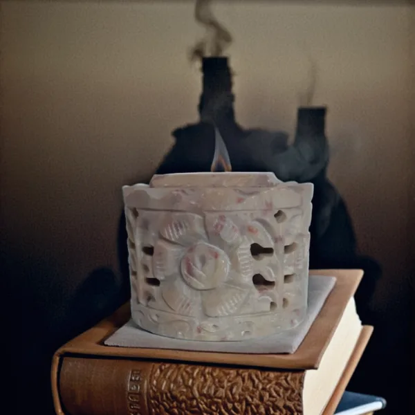 Floral Motif Soapstone Marble Candle Stand Tealight Holder