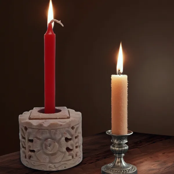 Floral Motif Soapstone Marble Candle Stand Tealight Holder