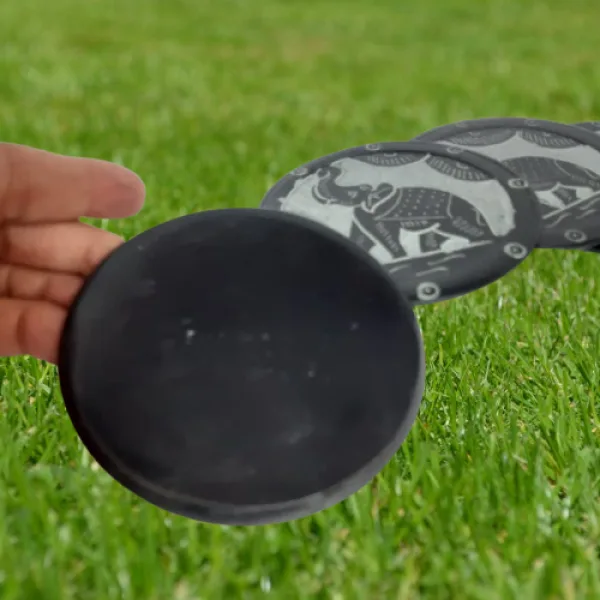 Black Round Elephant Engraved Marble Coaster