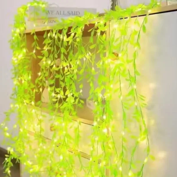 Artificial Leaf Curtain String Lights With 200 Warm White LEDs