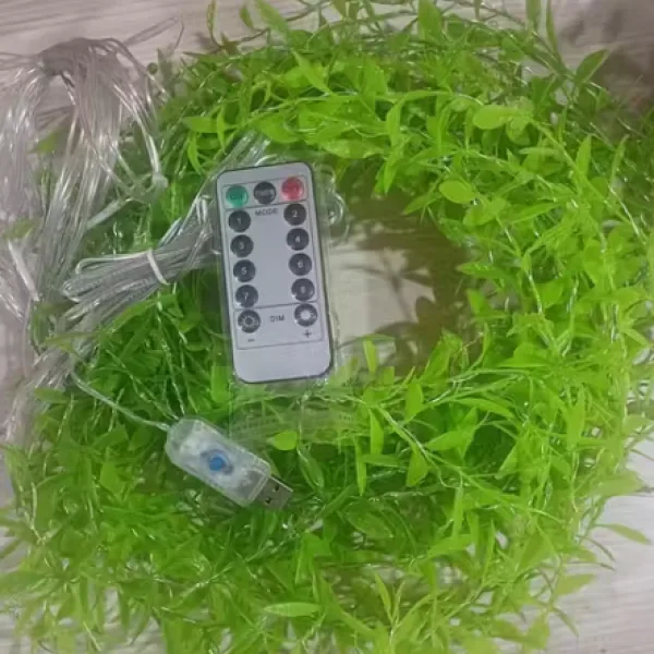 Artificial Leaf Curtain String Lights With 200 Warm White LEDs