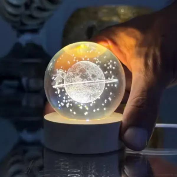 3D Crystal Ball USB Night Lamp With Wooden Base