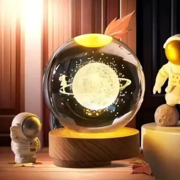 3D Crystal Ball USB Night Lamp With Wooden Base