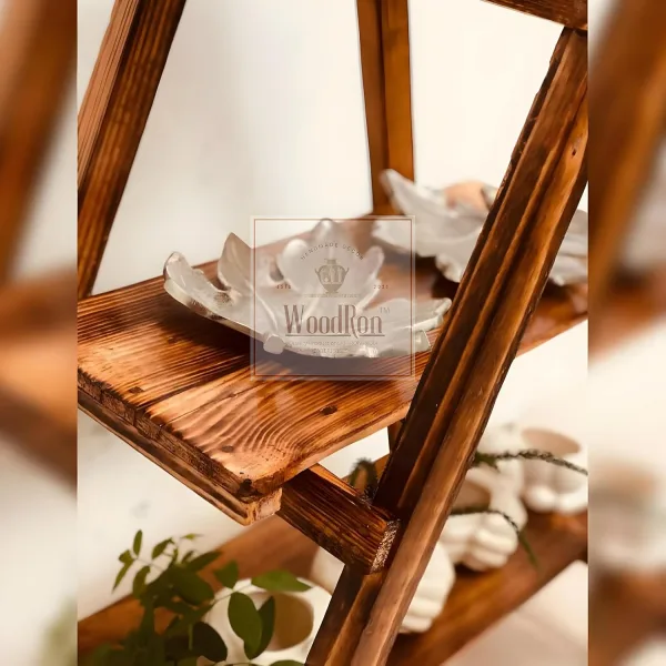WoodRon Brand - Multipurpose 3-Tier Foldable Classy Pinewood 3-feet Ladder Shelf | Plant Stand | Indoor Flower Pot Stand | Bookcase Storage Rack | Display Shelf For Home Decor, Tiered Shelf