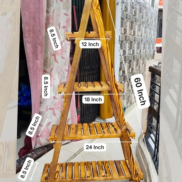 Premium 4 Tier Decor Ladder Shelf 5ft Pinewood Corner Shelf