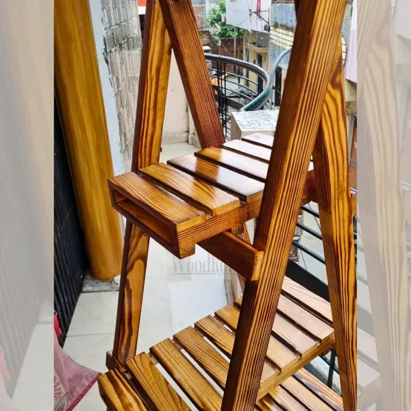 Premium 4 Tier Decor Ladder Shelf 5ft Pinewood Corner Shelf