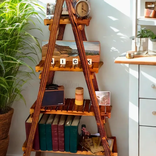 Premium 4 Tier Decor Ladder Shelf 5ft Pinewood Corner Shelf