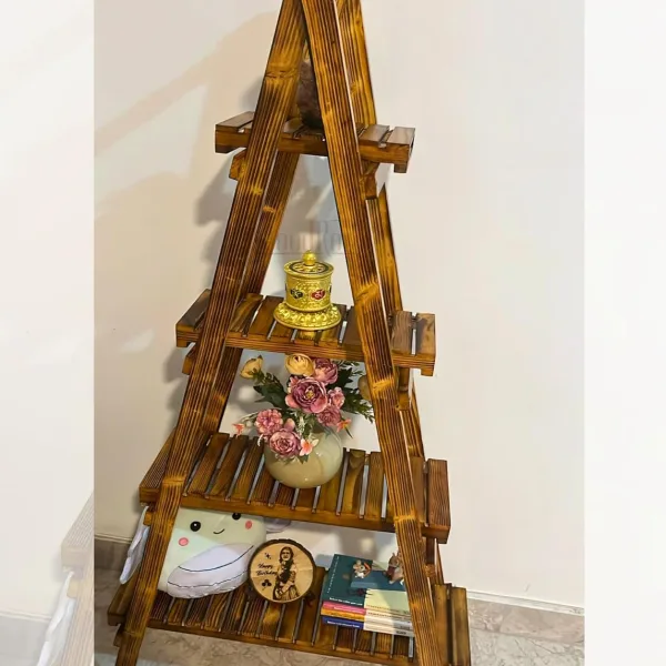 Premium 4 Tier Decor Ladder Shelf 5ft Pinewood Corner Shelf
