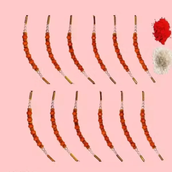 LIGHT 12 pice combo rakhi Golden Brown Rudraksh Rakhi beautiful rakhi with roli and chawal Bhaiya bhabi rakhi bhai, bro, brother Pack of 12