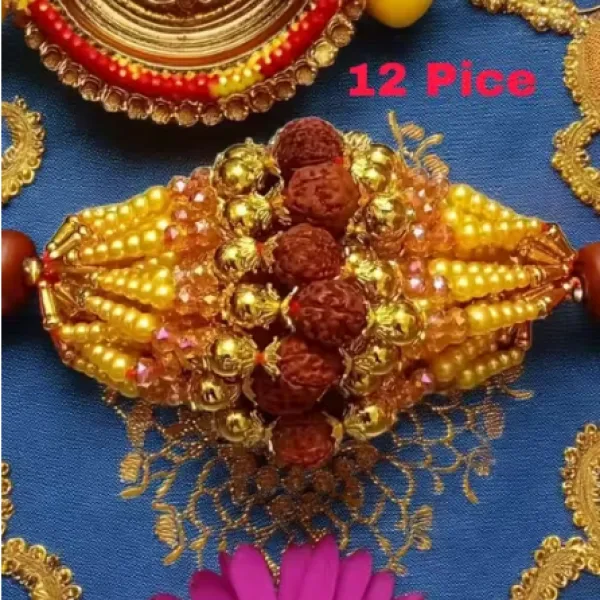 LIGHT 12 PICE RUDRAKSH RAKHI FOR BHAIYA BHABI BHAI BRO FANCY RAKHI PACK OF 12