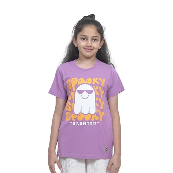 Unisex Kids T-Shirt – Spooky Haunted Digital Print, Black, Cotton-Modal Blend, Softer & More Breathable Than 100% Cotton, Boys & Girls Casual Wear