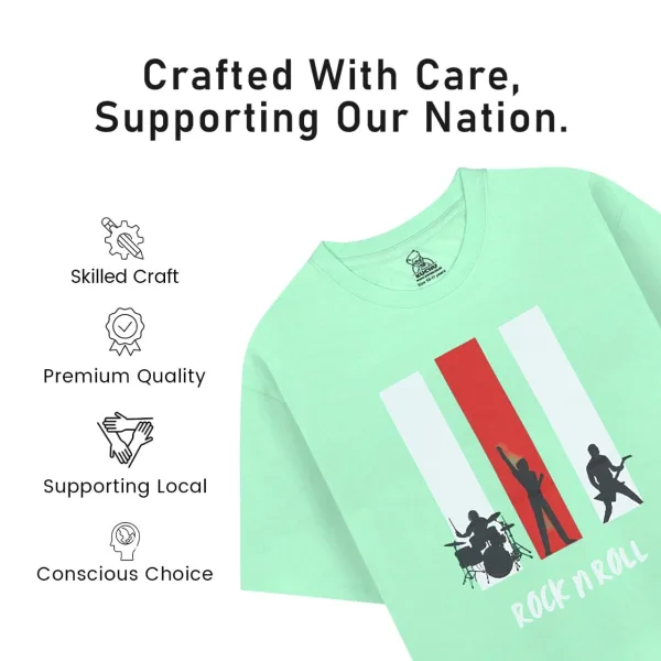 Unisex Kids’ T-Shirt  – Lime Green Rock n Roll Digital Print | Soft Cotton-Modal Blend | Breathable, Comfortable Wear for Boys & Girls