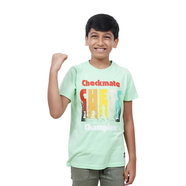 Unisex Kids’ T-Shirt | Light Green Checkmate Digital Print | Soft Cotton-Modal Blend | Stylish, Breathable & Durable Everyday Wear for Boys & Girls