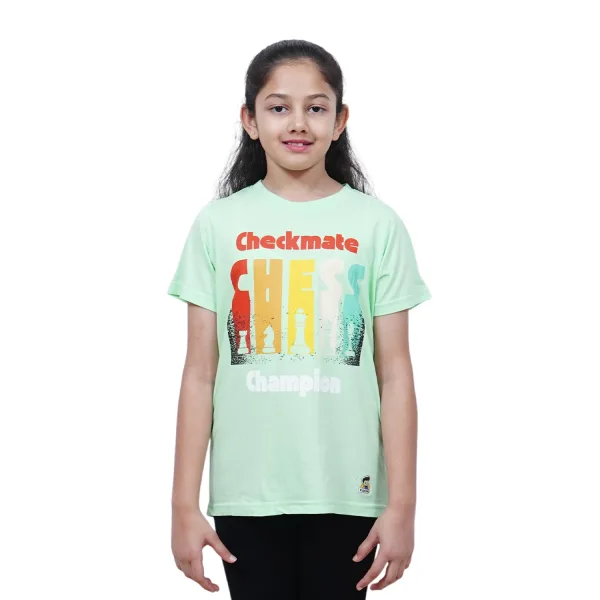 Unisex Kids’ T-Shirt | Light Green Checkmate Digital Print | Soft Cotton-Modal Blend | Stylish, Breathable & Durable Everyday Wear for Boys & Girls