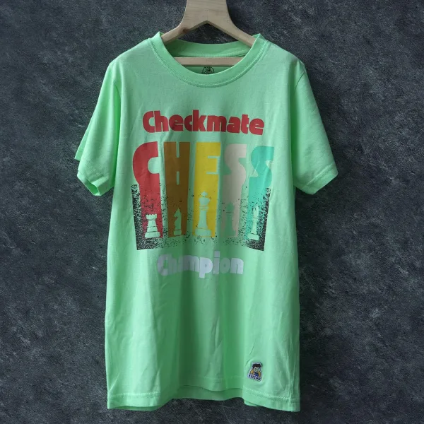 Unisex Kids’ T-Shirt | Light Green Checkmate Digital Print | Soft Cotton-Modal Blend | Stylish, Breathable & Durable Everyday Wear for Boys & Girls