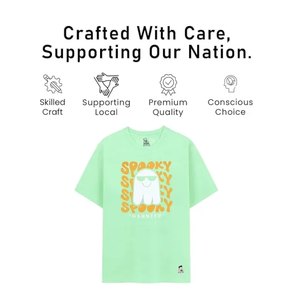 Unisex Kids T-Shirt – Spooky Haunted Digital Print, Black, Cotton-Modal Blend, Softer & More Breathable Than 100% Cotton, Boys & Girls Casual Wear