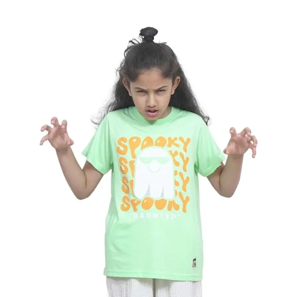 Unisex Kids T-Shirt – Spooky Haunted Digital Print, Black, Cotton-Modal Blend, Softer & More Breathable Than 100% Cotton, Boys & Girls Casual Wear