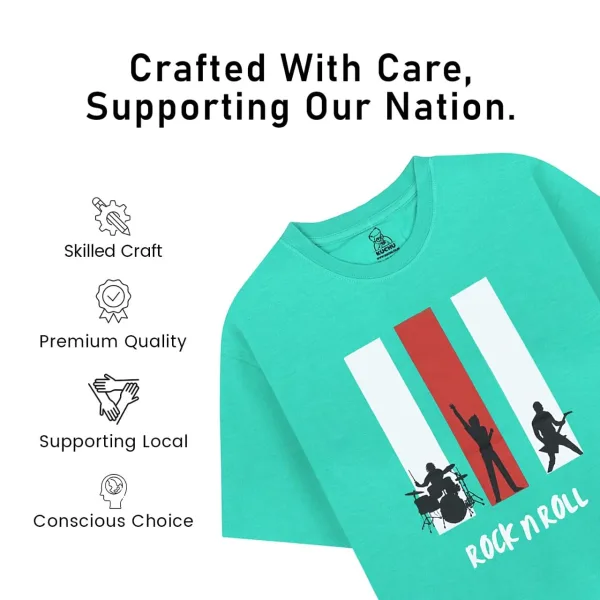 Unisex Kids’ T-Shirt  – Lime Green Rock n Roll Digital Print | Soft Cotton-Modal Blend | Breathable, Comfortable Wear for Boys & Girls