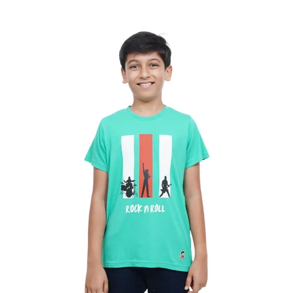 Unisex Kids’ T-Shirt  – Lime Green Rock n Roll Digital Print | Soft Cotton-Modal Blend | Breathable, Comfortable Wear for Boys & Girls