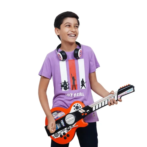 Unisex Kids’ T-Shirt  – Lime Green Rock n Roll Digital Print | Soft Cotton-Modal Blend | Breathable, Comfortable Wear for Boys & Girls