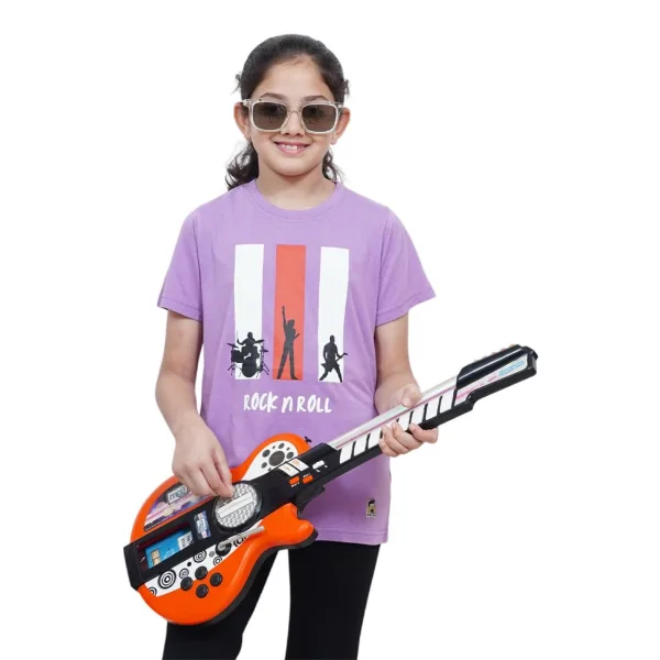 Unisex Kids’ T-Shirt  – Lime Green Rock n Roll Digital Print | Soft Cotton-Modal Blend | Breathable, Comfortable Wear for Boys & Girls
