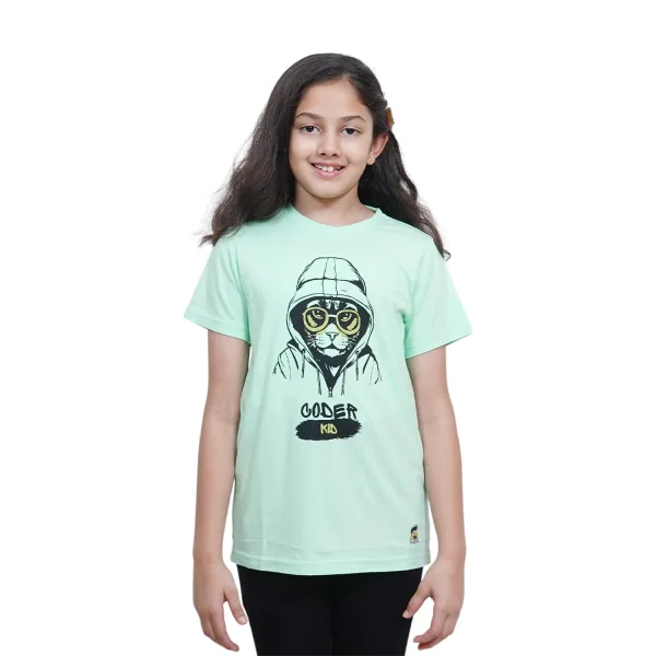 Kids’ Unisex T-Shirt  – Purple “Coder Cat” Cartoon Digital Print | Soft Cotton-Modal Blend, Breathable & Comfortable Everyday Wear, Stylish Graphic Tee for Boys & Girls