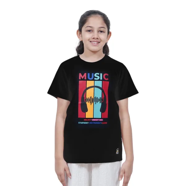 Kids’ Unisex T-Shirt  | “Music” Graphic Digital Print | Soft Cotton-Modal Blend | Breathable, Stretchable & Durable Casual Wear for Boys & Girls