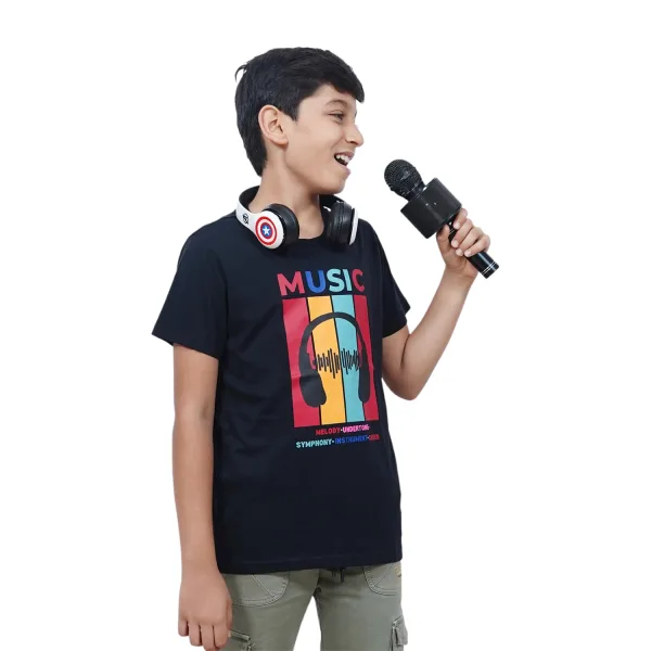 Kids’ Unisex T-Shirt  | “Music” Graphic Digital Print | Soft Cotton-Modal Blend | Breathable, Stretchable & Durable Casual Wear for Boys & Girls