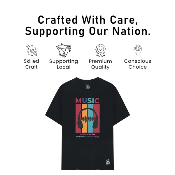 Kids’ Unisex T-Shirt  | “Music” Graphic Digital Print | Soft Cotton-Modal Blend | Breathable, Stretchable & Durable Casual Wear for Boys & Girls