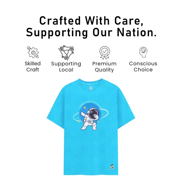 Kids’ Unisex T-Shirt  | “Orbiting” Space-Themed Digital Print | Ultra-Soft Cotton-Modal Blend, Breathable & Durable Casual Wear for Boys & Girls