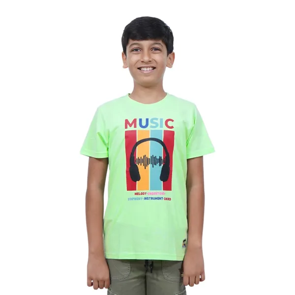 Kids’ Unisex T-Shirt  | “Music” Graphic Digital Print | Soft Cotton-Modal Blend | Breathable, Stretchable & Durable Casual Wear for Boys & Girls