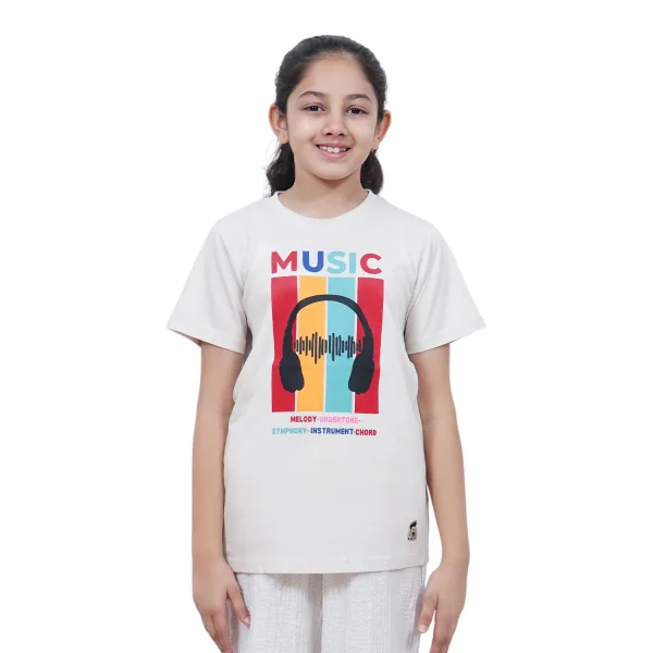 Kids’ Unisex T-Shirt  | “Music” Graphic Digital Print | Soft Cotton-Modal Blend | Breathable, Stretchable & Durable Casual Wear for Boys & Girls