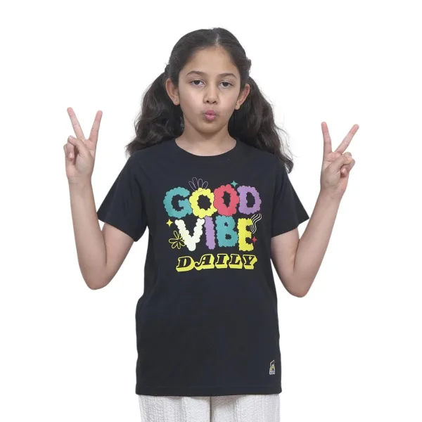 Kids’ Unisex T-Shirt for (Light Gray) “Good Vibes” Digital Print | Cotton-Modal Blend | Soft, Breathable, and Durable Casual Wear for Boys & Girls