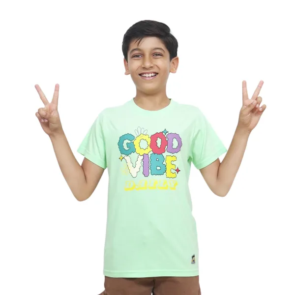 Kids’ Unisex T-Shirt for (Light Gray) “Good Vibes” Digital Print | Cotton-Modal Blend | Soft, Breathable, and Durable Casual Wear for Boys & Girls