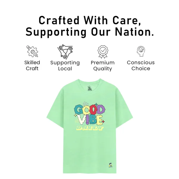 Kids’ Unisex T-Shirt for (Light Gray) “Good Vibes” Digital Print | Cotton-Modal Blend | Soft, Breathable, and Durable Casual Wear for Boys & Girls